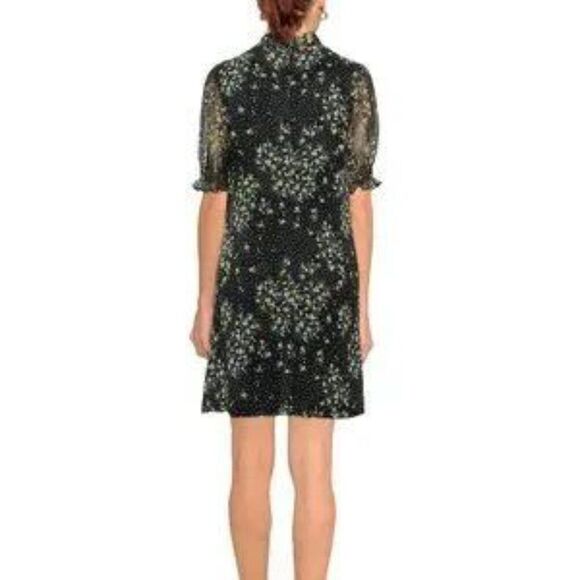 DKNY Floral-Print Tie-Neck Shift Dress Black Multi Size 14 - Picture 2 of 9